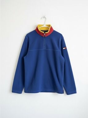 Y2K Tommy Hilfiger Blue Cozy Embroidered 1/4 Quarter Zip Pullover Fleece
